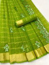 Parrot green color kota doriya saree with gota patti design