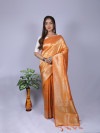 Mustard yellow color soft banarasi silk saree with zari weaving work