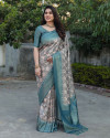 Firoji color banarasi silk saree with printed work