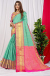 Sea green color kanchipuram silk saree with zari weaving work
