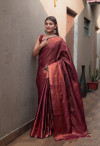 Maroon color kanchipuram silk saree with zari woven work