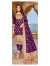 Magenta color paithani silk unstitched dress