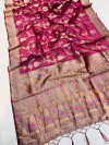 Magenta color soft organza silk saree with zari weaving work