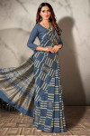Blue color dola silk saree with printed work