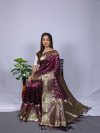 Magenta color banarasi silk saree with zari weaving work