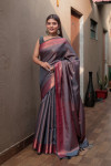 Gray color soft fancy silk saree with zari woven work