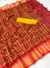 Red color dola silk saree with printed  work