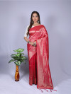 Rani pink color soft banarasi silk saree with zari weaving work