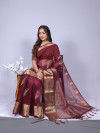 Maroon color soft organza silk saree with foil printed work