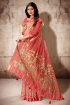 Peach color soft cotton saree with digital printed work
