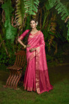 Pink color bhagalpuri silk saree with zari woven work