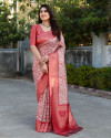 Red color banarasi silk saree with digital printed work