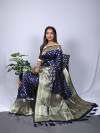 Navy blue color banarasi silk saree with zari weaving  work