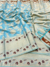 Sky blue color soft organza silk saree with zari weaving work