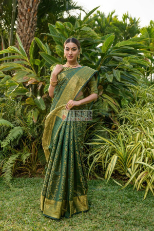 Buy Festival Wear Bottle Green Weaving Work Lichi Silk Saree Online From  Surat Wholesale Shop.