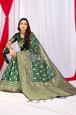 Dark green color banarasi silk saree with zari weaving work