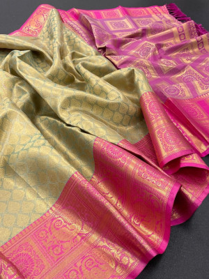Light mahendi green color banarasi silk saree with zari weaving work