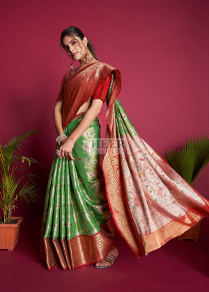 Buy Dark Green & Red Combination Color Pure Kanchipuram Pattu Silk Saree  With Attractive Blouse Piece earth Online in India - Etsy