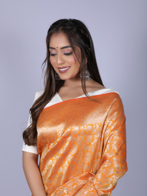 Mustard yellow color soft banarasi silk saree with zari weaving work