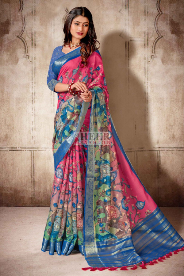 Women Multicolour Printed Bollywood Cotton Blend Saree