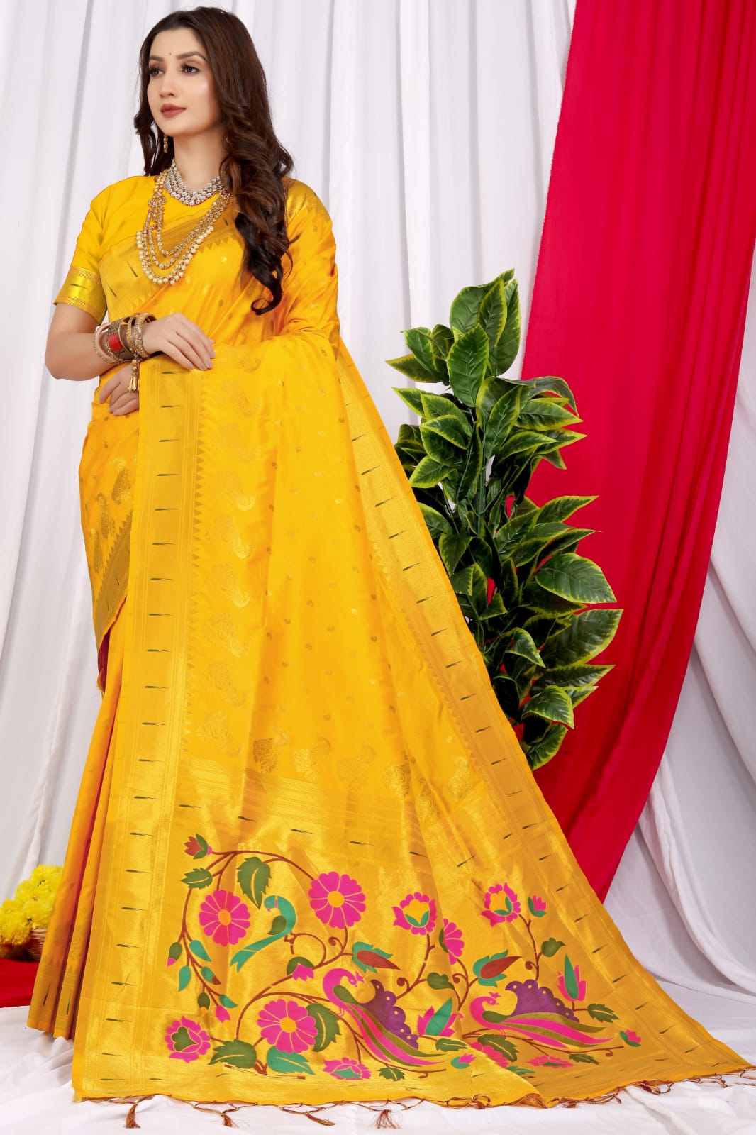 Party Wear, Traditional Yellow color Banarasi Silk, Silk fabric Saree :  1896346