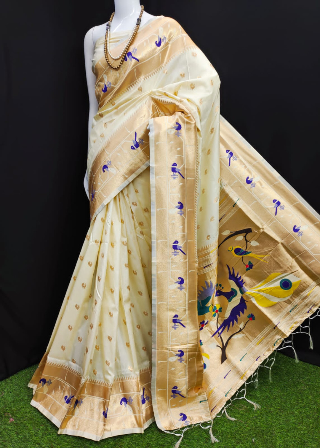 Off white color paithani silk saree with zari weaving work