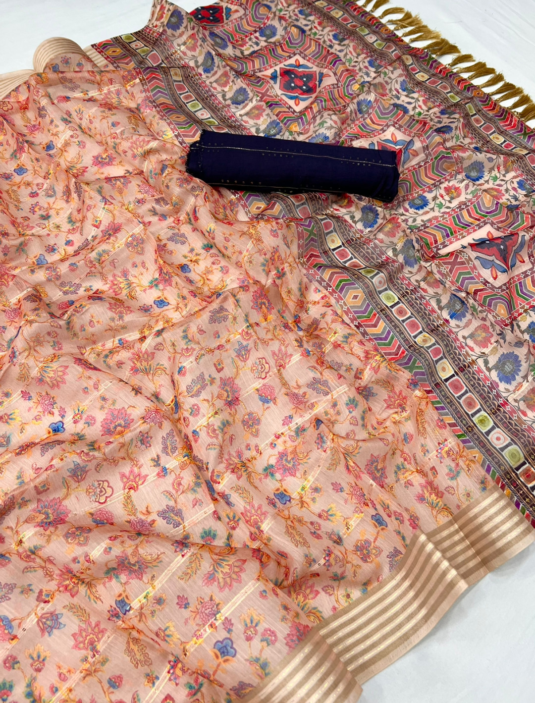 Peach color soft cotton saree with digital printed work