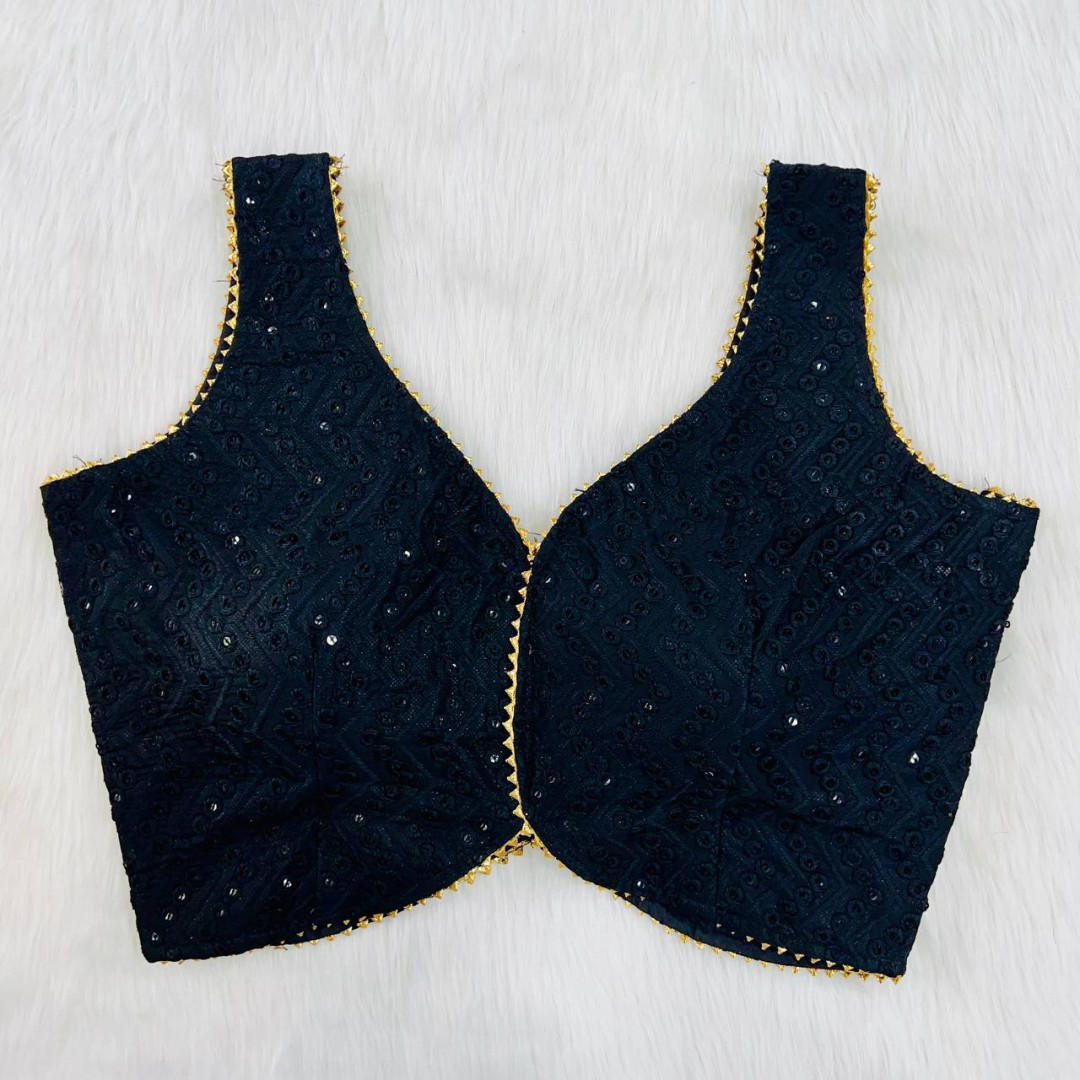 Western design with chikan work black color blouse
