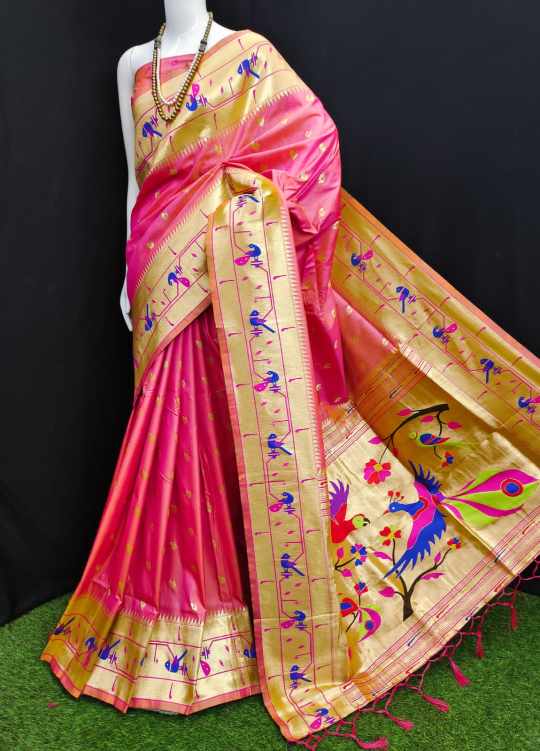 Twotone peach color paithani silk saree with zari weaving work