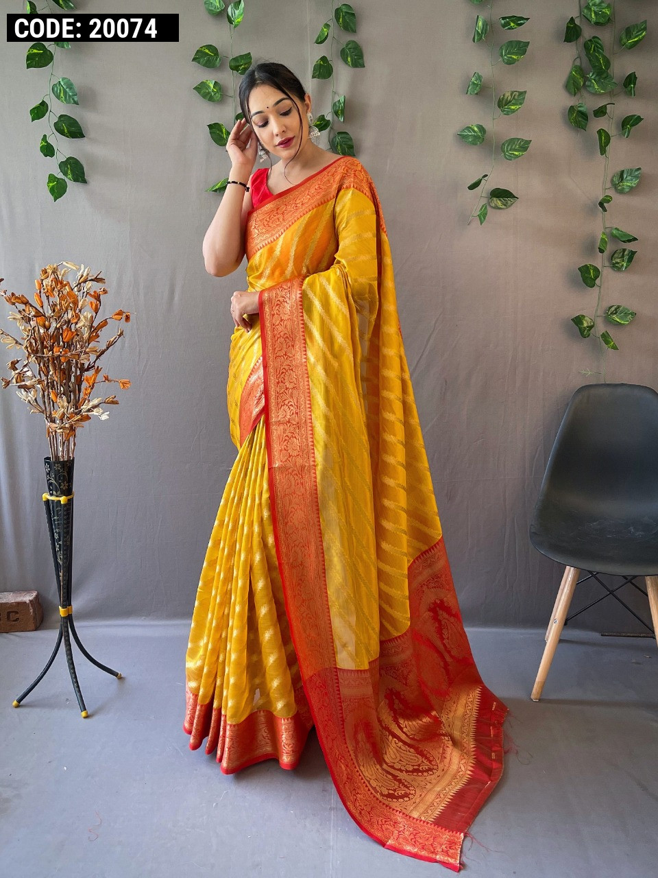 Mustard Yellow Designer Silk Patola Saree With Blouse – Rushini