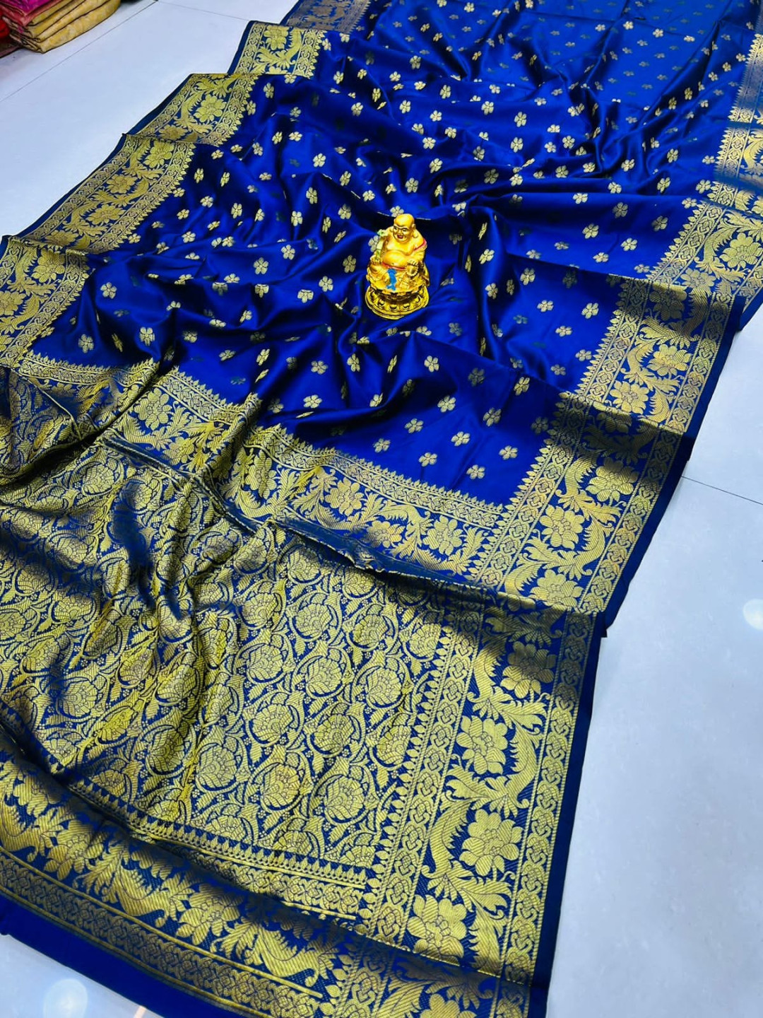 Royal blue color banarasi silk saree with zari weaving work
