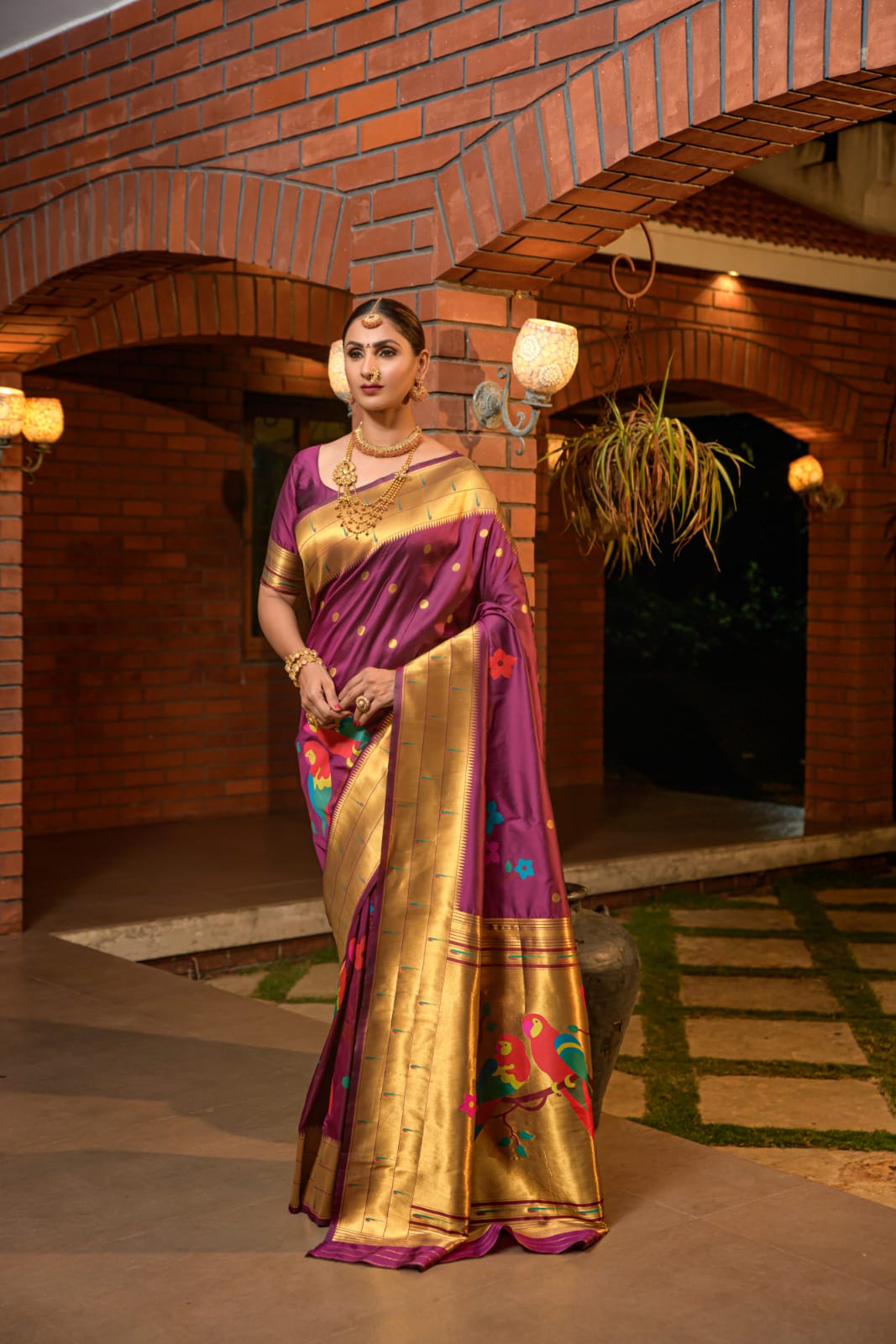 Blue and Purple Paithani Silk Saree - Urban Womania