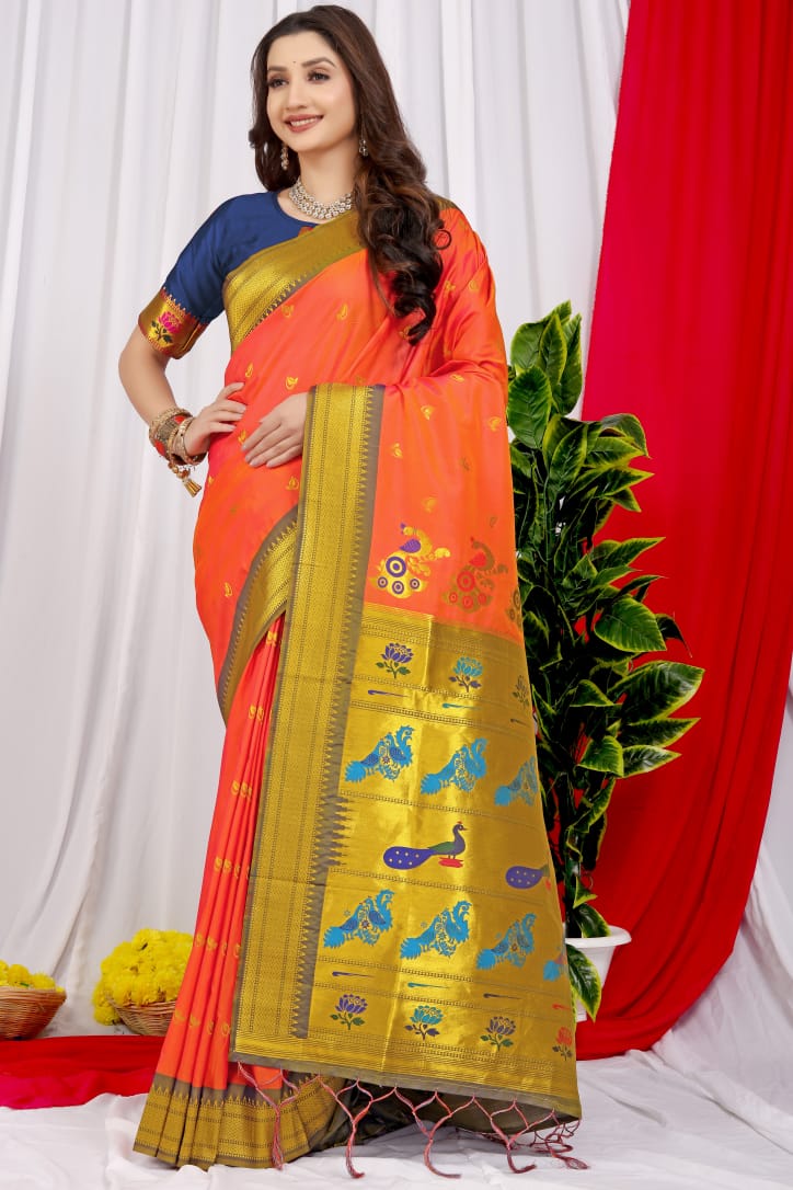 Buy THE CHENNAI SILKS Woven Kanjivaram Pure Silk Orange Sarees Online @  Best Price In India | Flipkart.com