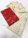 Cream color satin silk saree with printed work