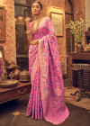 Pink color soft cotton saree with woven design