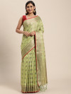 Pista green color chanderi cotton saree with woven design