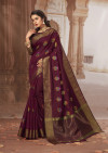 Maroon color chanderi cotton saree with zari weaving work