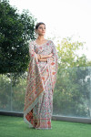 White color soft cotton saree with woven design & pashmina work