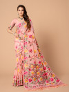 Pink color soft jamdani cotton saree with woven design