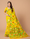 Yellow color soft jamdani cotton saree with woven design