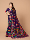 Magenta color soft jamdani cotton saree with woven design