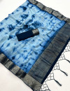 Navy blue color soft chiffon saree with zari weaving work