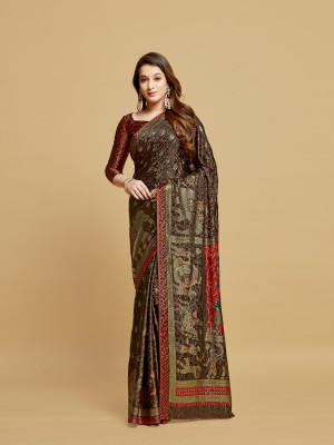 Buy Satrani Coffee Brown Plain Saree With Unstitched Blouse for Women  Online @ Tata CLiQ