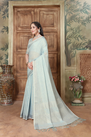 Sky blue white cotton hand embroidered chikankari saree – GoCoop