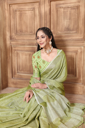 Georgette Designer Saree In Pista Green Colour - SR1543337