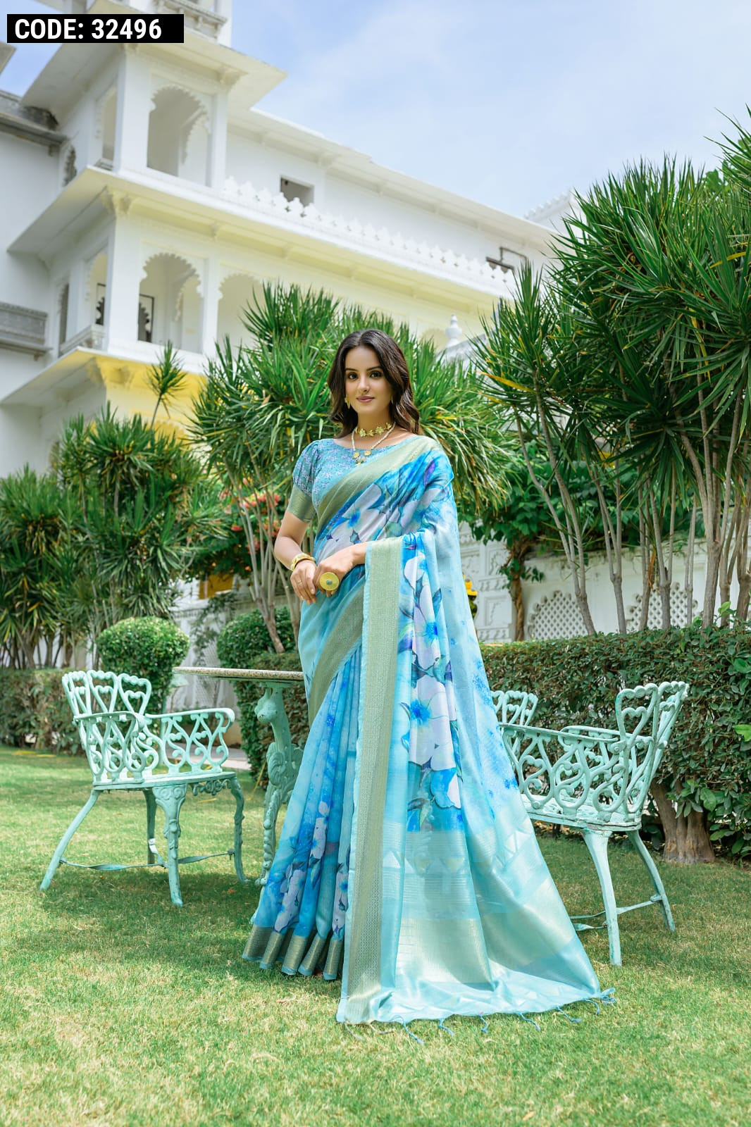 New Trend SkyBlue Color Wedding Saree Collection For Price.