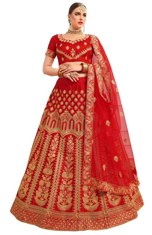 Red color silk Embroidered Lehenga
