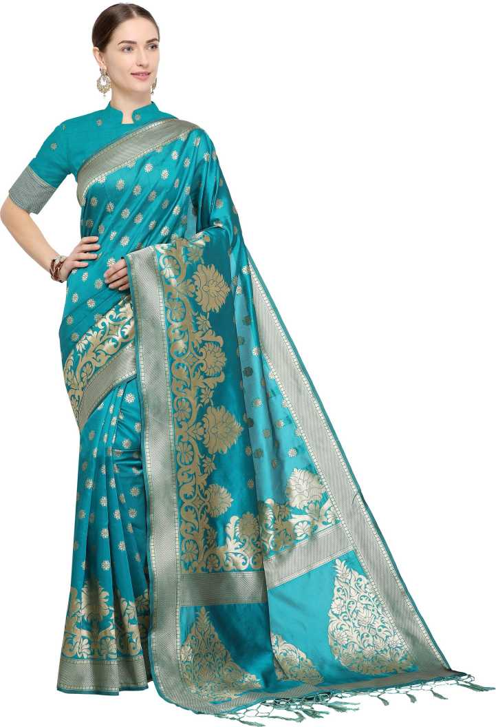 Sky blue color Soft Cotton Silk zari woven work saree