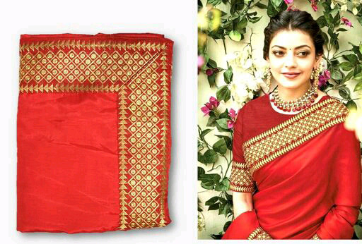 Red color sana silk border work saree