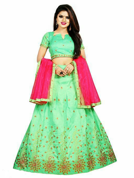 Green color Banglori Silk Embroidered Lehenga